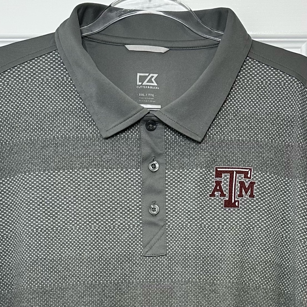 Cutter & Buck Men's Texas A&M Aggies Gray Stripe CB DryTec Golf Polo Shirt XXL